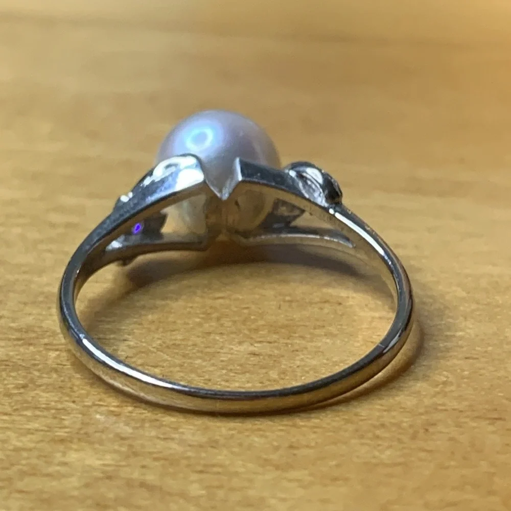 14kt White Gold Mikimoto Akoya Pearl Genuine Natural Diamond Ring Size 7 - Picture 9 of 16